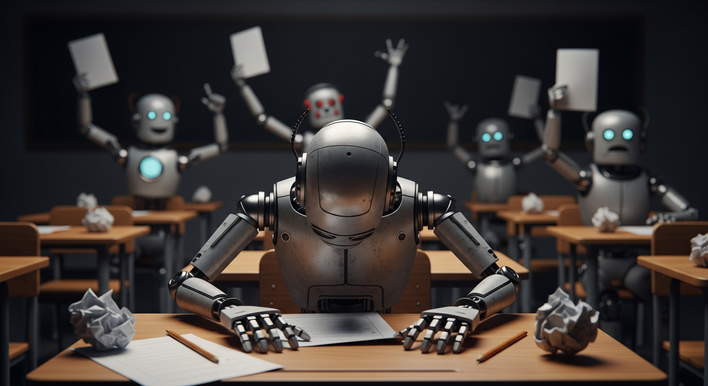 robot looking dejected at test results